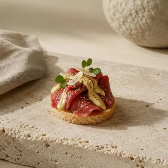 Carpaccio clássico ao creme de mostarda