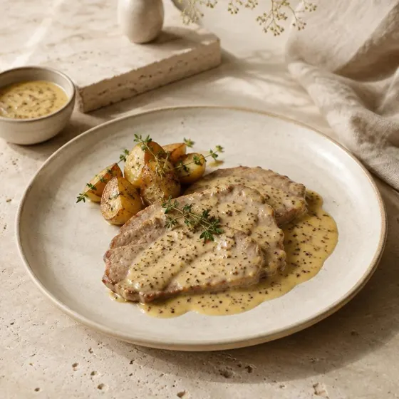 Escalopes de filé-mignon ao molho de mostarda
