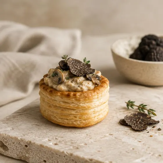 Mini vol-au-vent com creme de cogumelos trufados